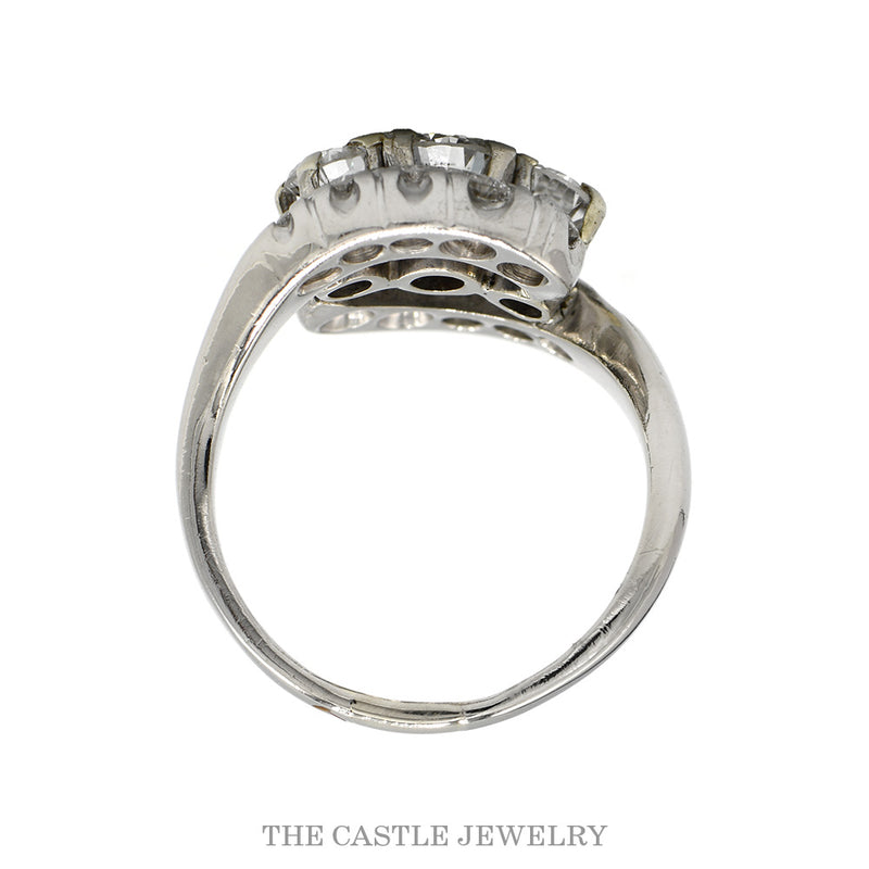 1cttw Bypass Designed Three Stone Ring with Diamond Accents in 10k White Gold