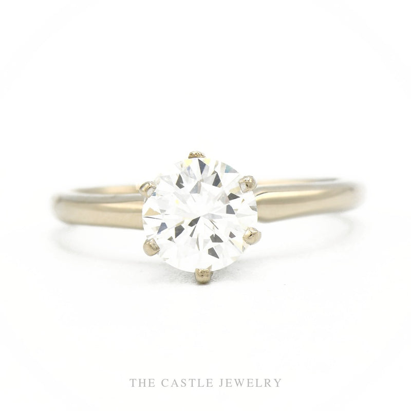 14k white gold round brilliant diamond 6-prong solitaire engagement ring — top view