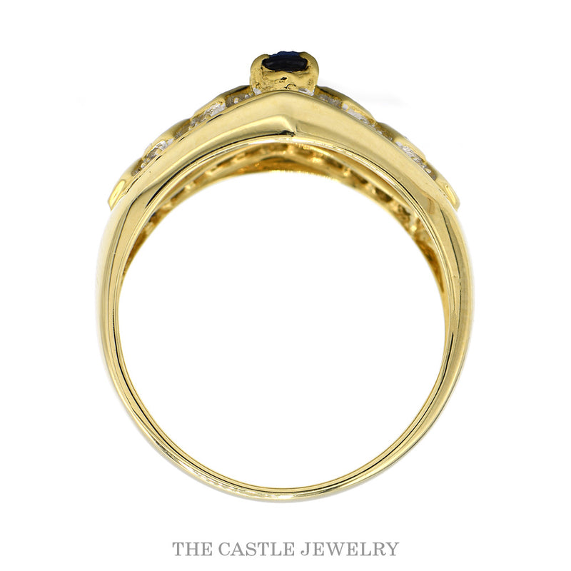 Front-facing view of the 14k yellow gold sapphire lattice ring