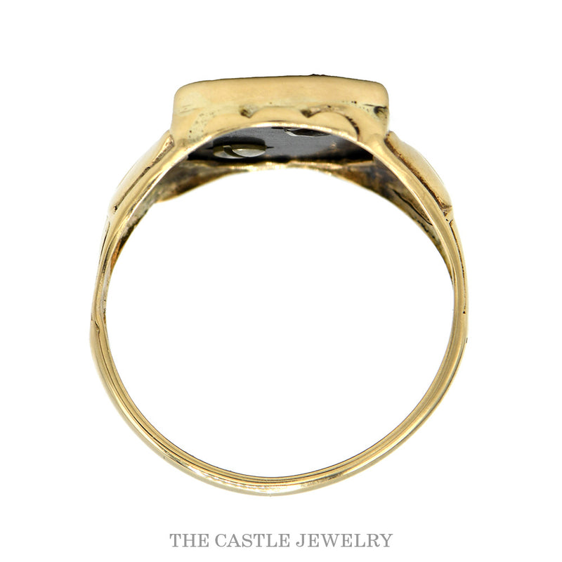 Front-facing view of the 10k yellow gold initial L ring