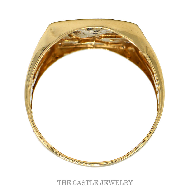 Front-facing view of the .08cttw diamond two tone eagle signet ring in 10k gold