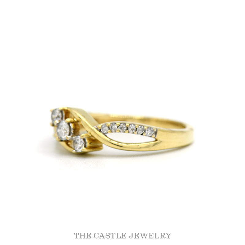 Side profile of the 10k yellow gold diamond bypass ring
