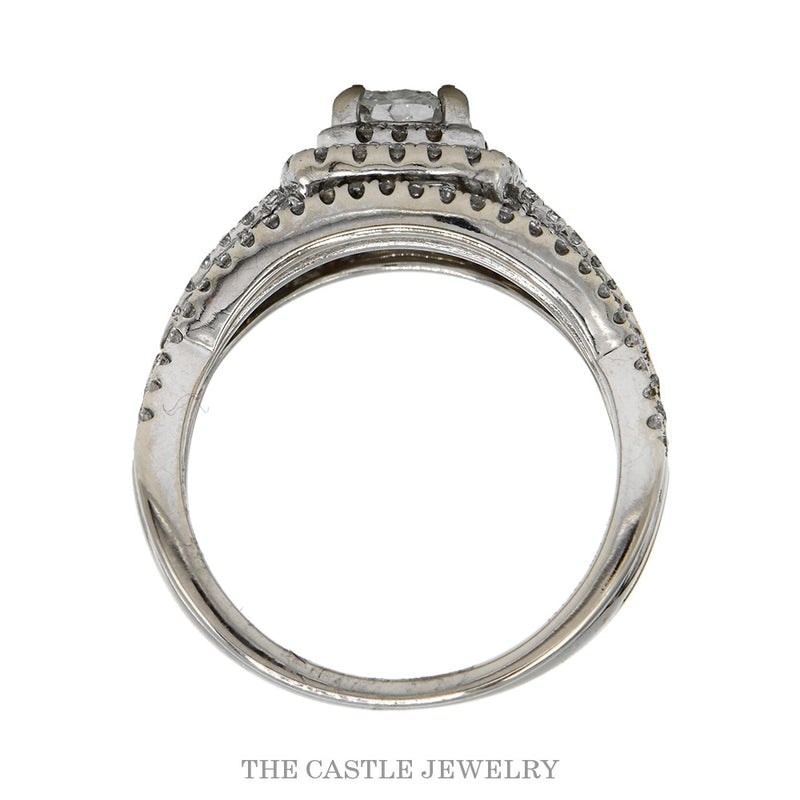 Front-facing view of the .50ct cushion cut double halo bridal set in 14k white gold