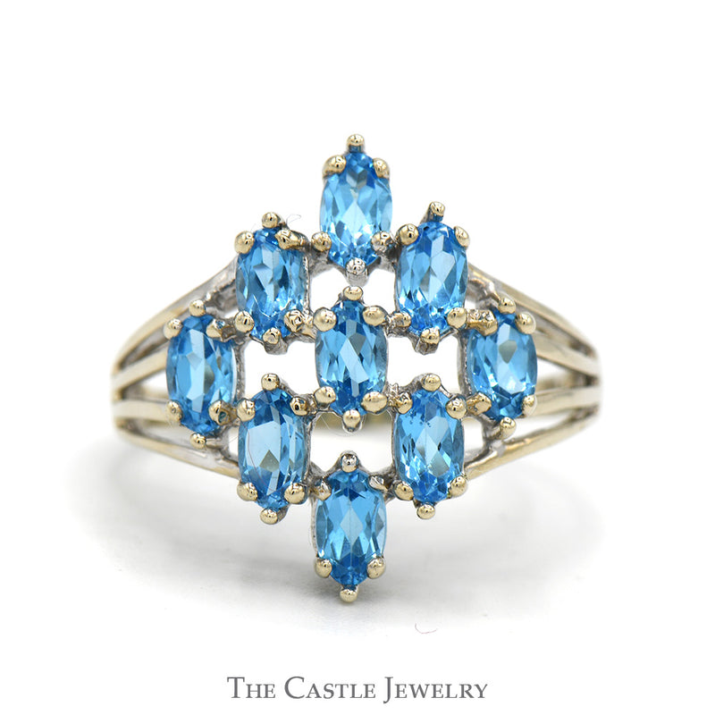 Marquise Cut Blue Topaz Cluster Ring with Split Shank Sides in 10k White Gold