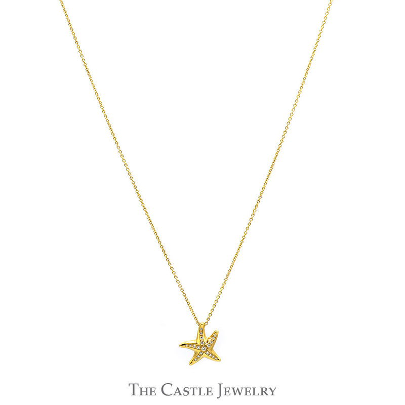 Tiffany & Co. Elsa Peretti Starfish Necklace with Diamond Accents on 18 inch Chain in 18k Yellow Gold