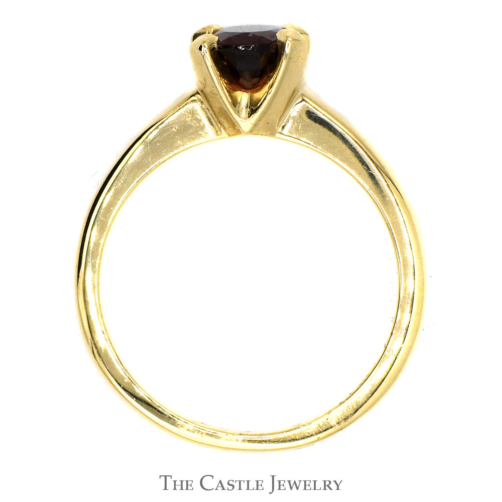 Oval Garnet Solitaire Ring in 14k Yellow Gold Prong Setting