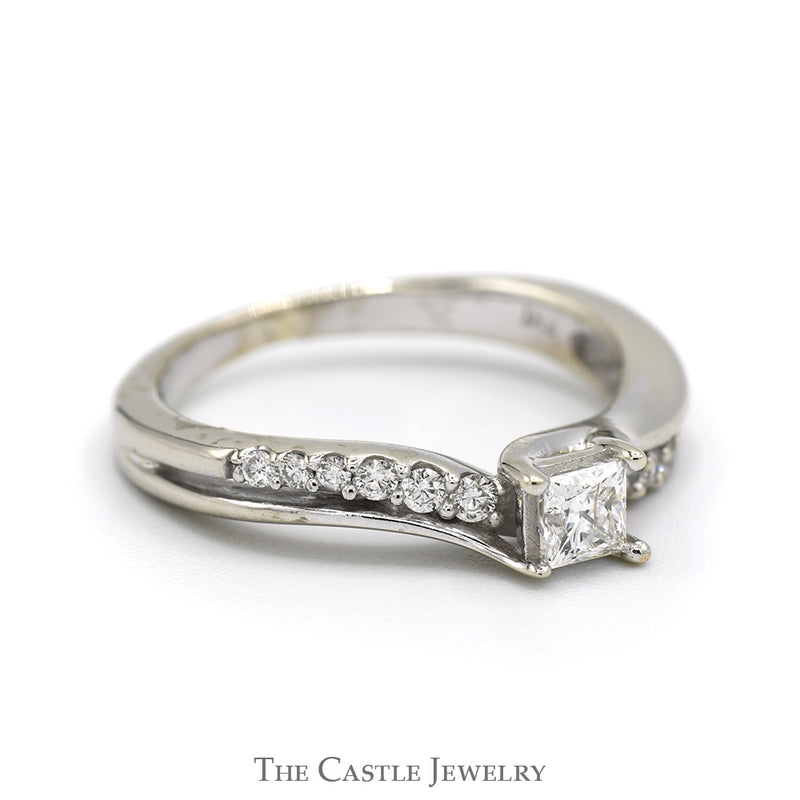 1/2cttw Princess Cut Diamond Solitaire with Round Diamond Accents in 14k White Gold