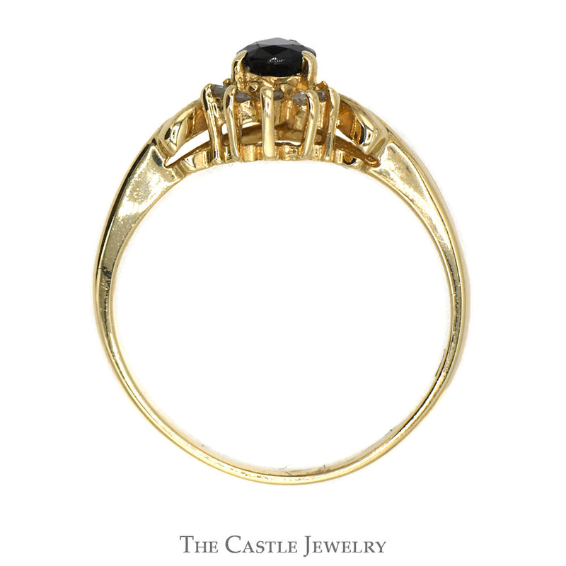 Pear Shaped Sapphire Ring with Round Diamond Accents in 14k Yellow Gold