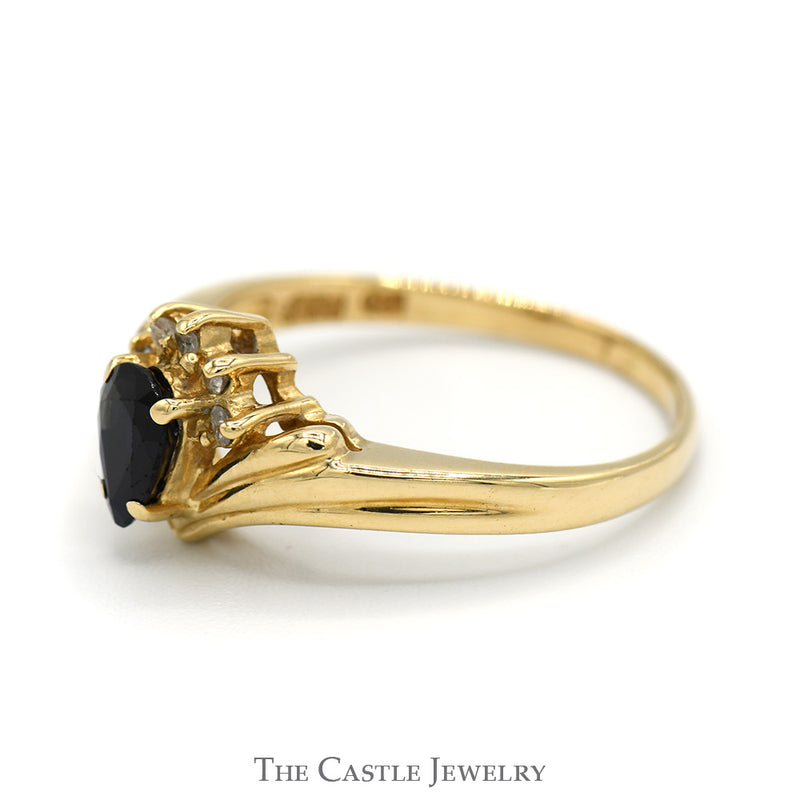 Pear Shaped Sapphire Ring with Round Diamond Accents in 14k Yellow Gold
