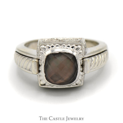 Cushion Fantasy Cut Mystic Topaz Ring with Ornate Detail in 14k White Gold