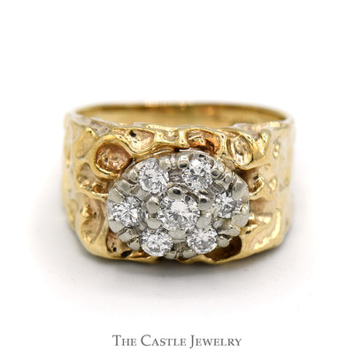 Oval Shaped Diamond Cluster Ring with Nugget Designed Sides in 10k Yellow Gold