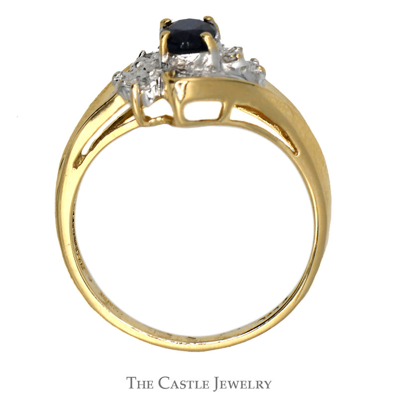 Oval Sapphire Ring with Illusion Set Diamond Accents in 14k Yellow Gold