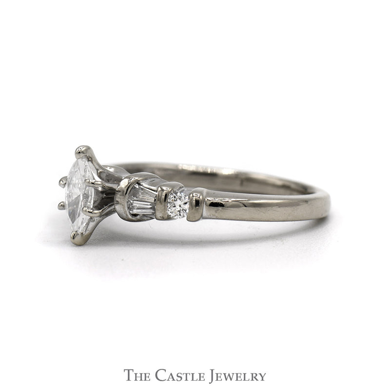 Marquise Diamond Engagement Ring .38CT With Channel-Set Baguette Cut And Round Diamond Sides .50CTTW In 14KT White Gold