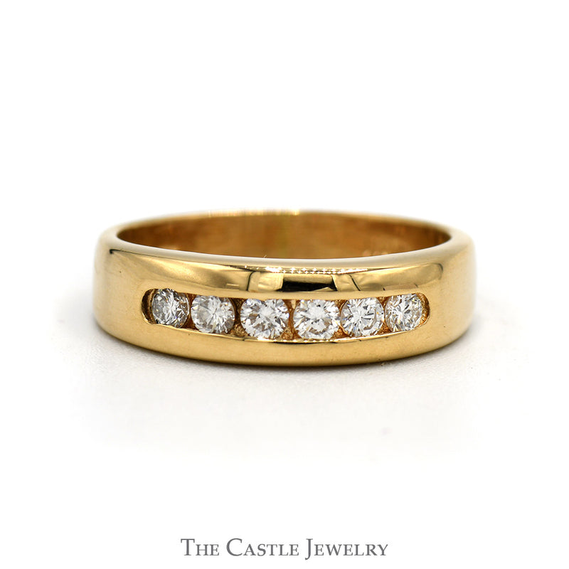 6 Channel Set Diamond Wedding Band in 14k Yellow Gold - Size 6.5