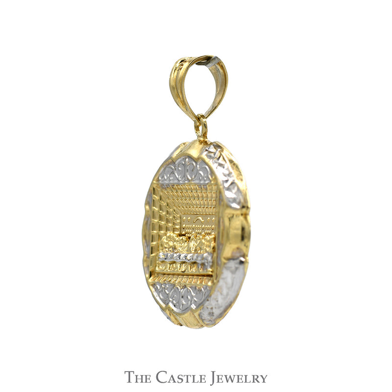 Last Supper Designed Disc Pendant in Two Tone 10k White & Yellow Gold
