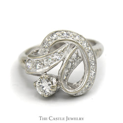 Antique Ladies Diamond Ring with Round & Single Cut Diamonds in 14k White Gold