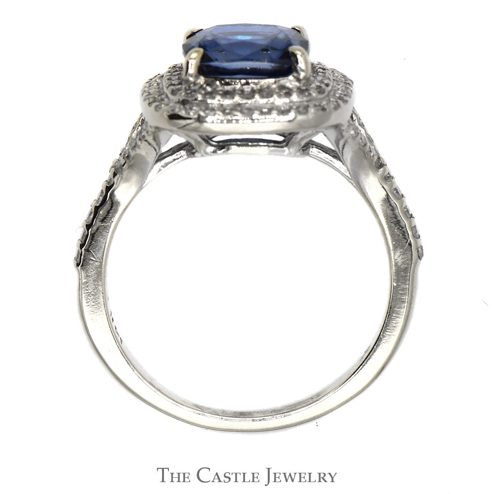 Effy Designer Cushion Cut Sapphire Ring with Double Diamond Halo
