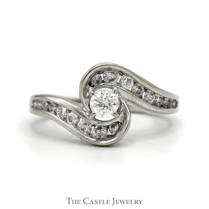 Diamond Engagement Ring .75CTTW With .25CT Round Brilliant Cut With Bypass Channel-Set Mount In 14KT White Gold