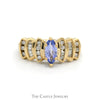 Marquise Cut Tanzanite Ring with Round & Baguette Cut Diamond Accents in 10k Yellow Gold