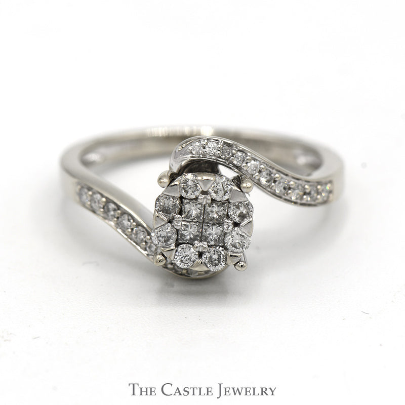 1/2cttw Diamond Cluster Engagement Ring in 14K White Gold