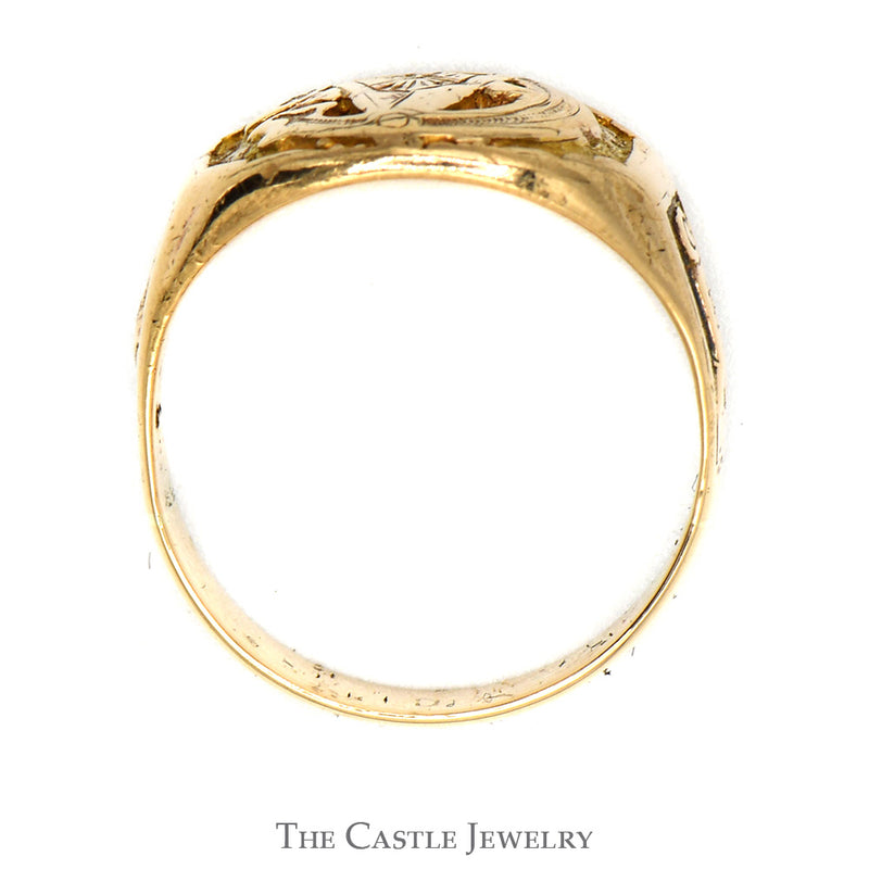10k Yellow Gold Square & Compass Masonic Ring with Plumb & Trowel Sides