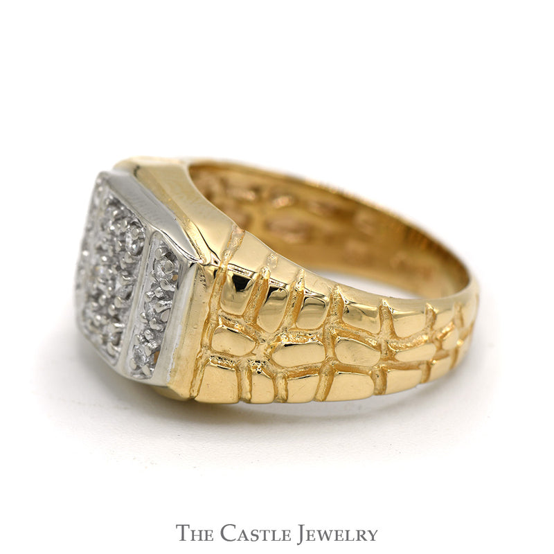Gents 1/4cttw Diamond Cluster with Nugget Design Sides in 14K YG