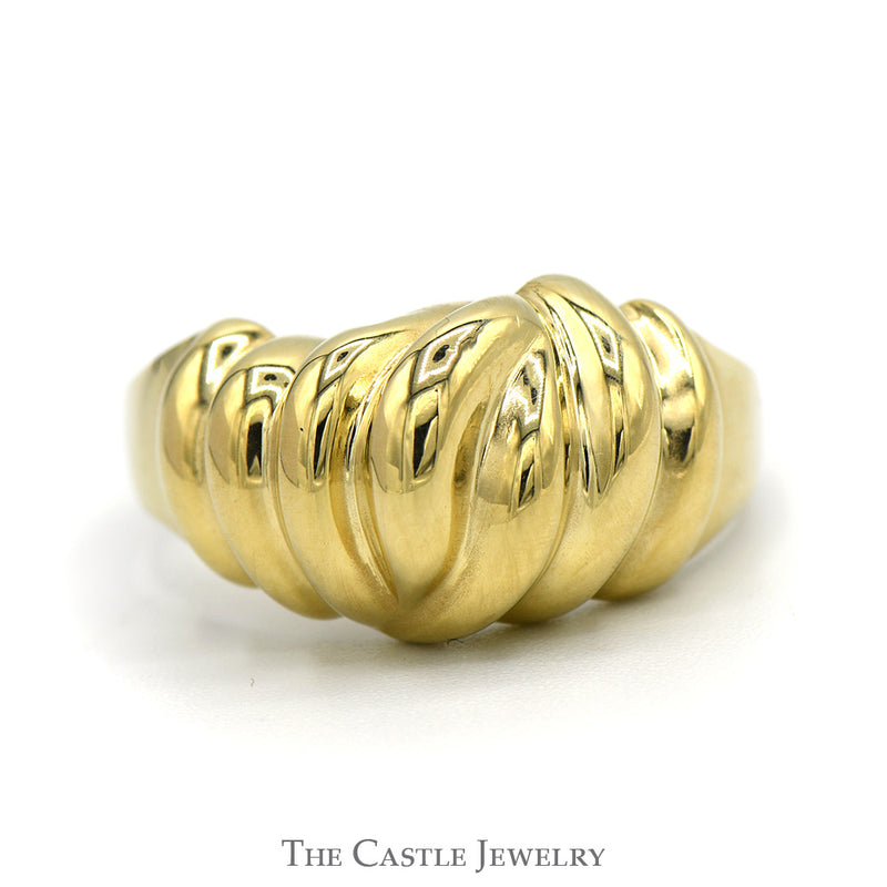 Swirled Grooved Dome Ring in 14k Yellow Gold