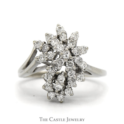 Free Form 1/2cttw Diamond Flower Cluster Ring in 14k White Gold