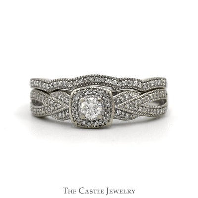 Diamond Bridal Set .75CTTW With .13CT Round Brilliant Cut Diamond With Halo And Diamond Sides In 14KT White Gold