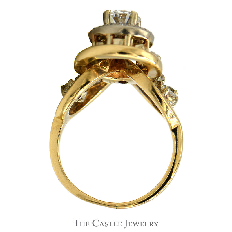 1.25cttw Freeform Vintage Inspired Diamond Cluster Ring in 14k Yellow Gold
