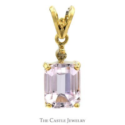 Emerald Cut Morganite Pendant with Diamond Accent in 14k Yellow Gold