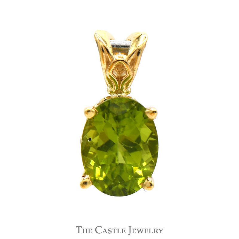 Oval Peridot Solitaire Pendant in 14k Yellow Gold