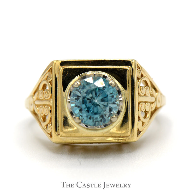Round Topaz Ring with Open Scroll Designed Sides in 14k Yellow Gold