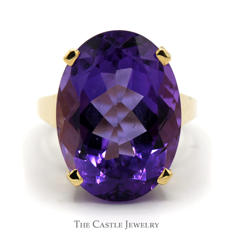 Large Oval Amethyst Solitaire Ring in Polished 10k Yellow Gold