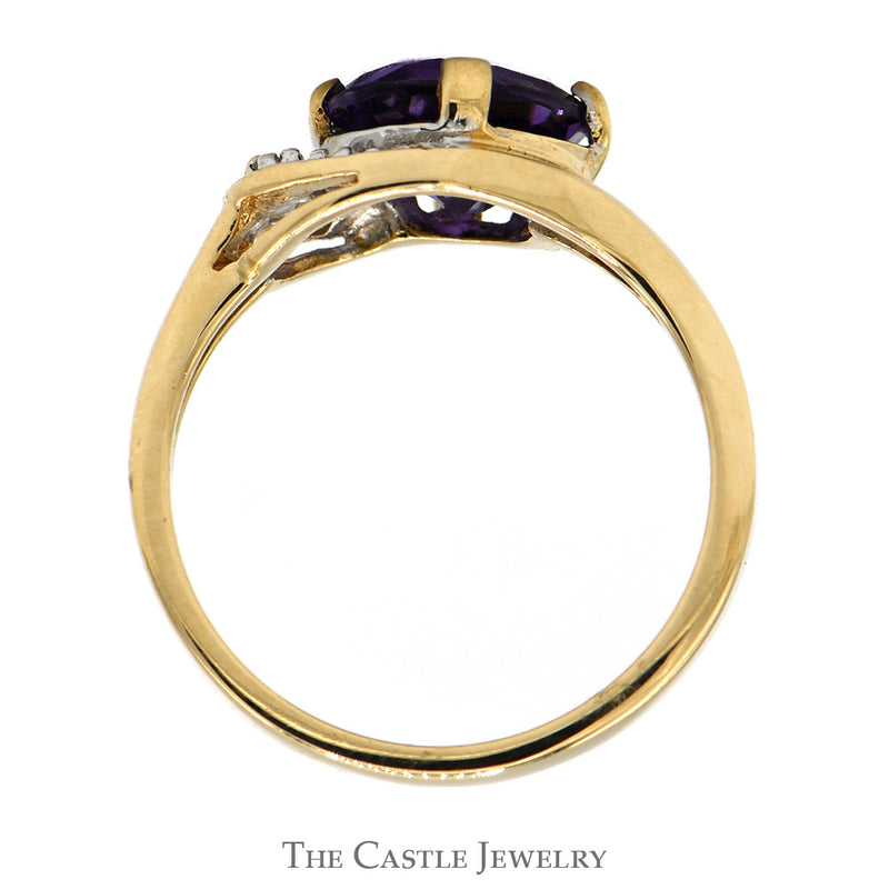 Oval Cut Amethyst Ring with Diamond Accented Swirled Design in 14k Yellow Gold