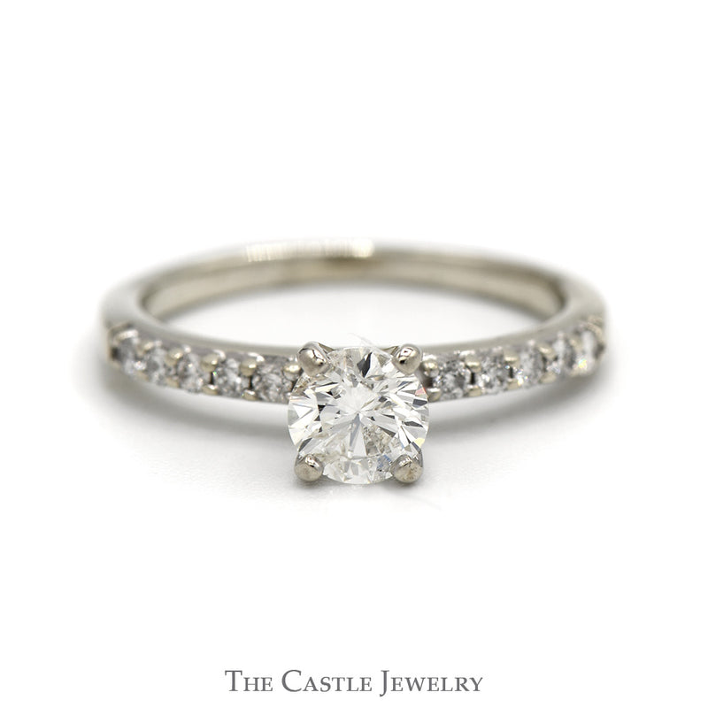Round Diamond Engagement Ring with Diamond Accented Sides in 14k White Gold