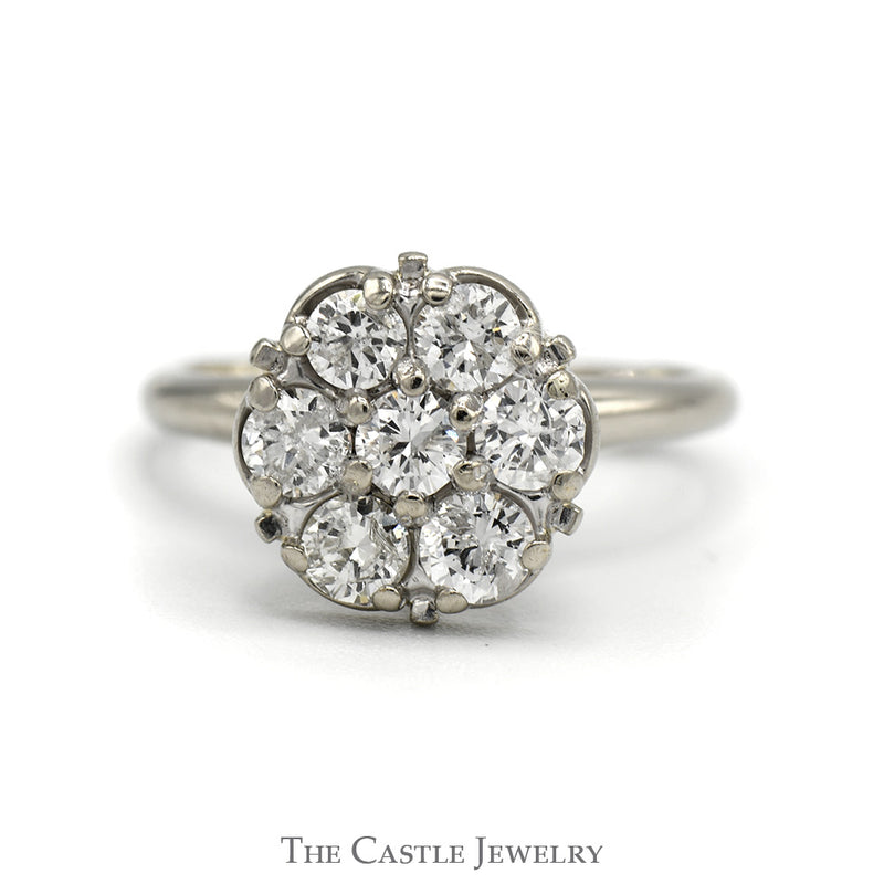 .85cttw 7 Round Diamond Cluster Ring in 14k White Gold
