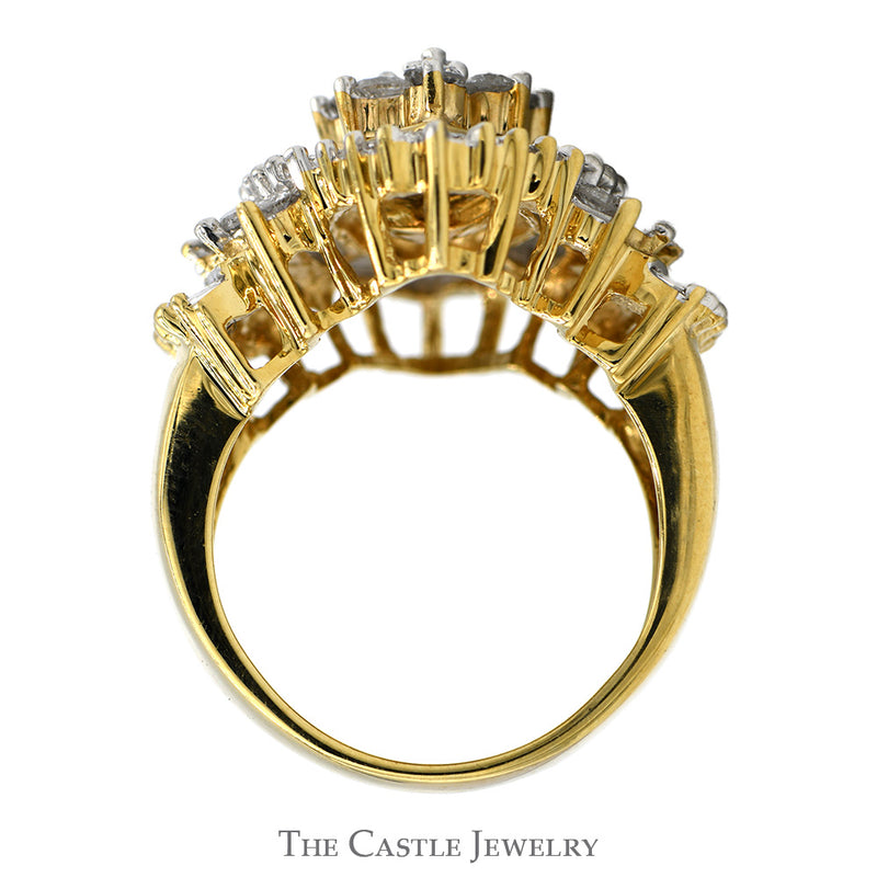 Marquise Shaped 1.33cttw Round & Baguette Diamond Cluster Ring in 10k Yellow Gold