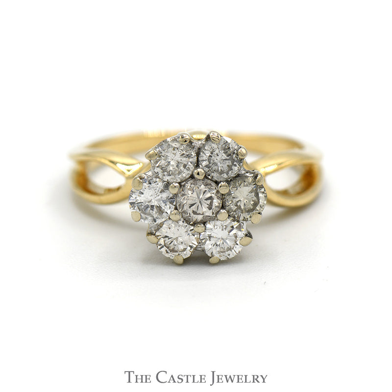 Round 7 Diamond Cluster Ring with Open Sides in 14k Yellow Gold