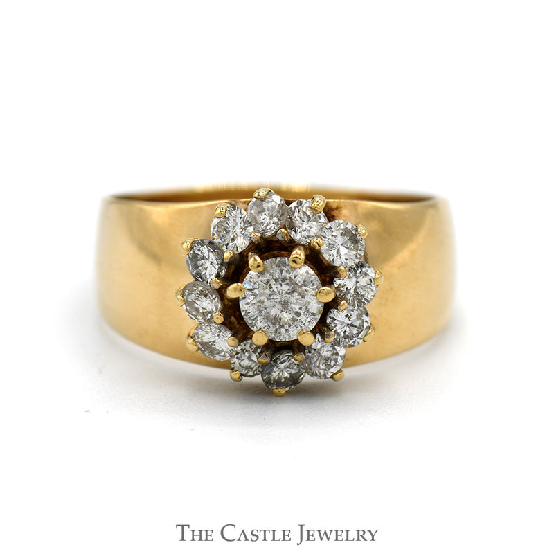 1cttw Round Flower Diamond Cluster Ring in 14k Yellow Gold