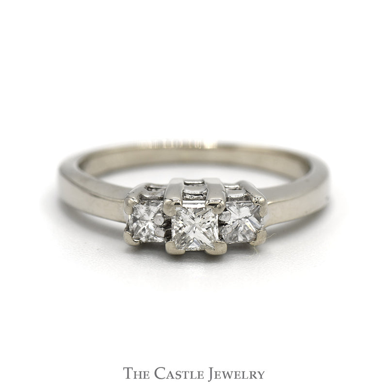 Three Stone Princess Cut Diamond Engagement Ring in 14k White Gold