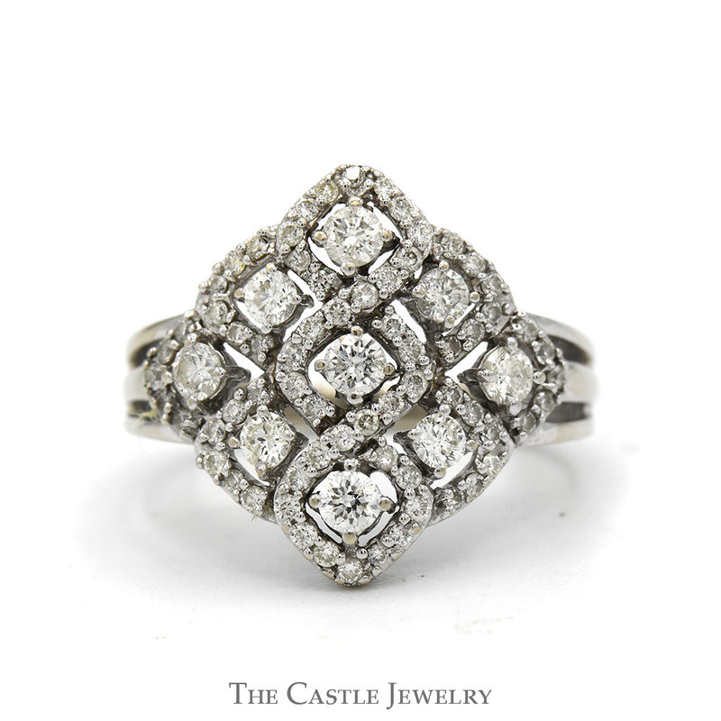 1cttw Diamond Cluster Shield Ring in 10k White Gold