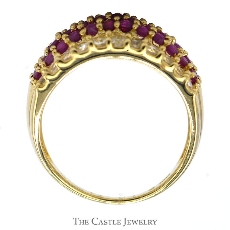 Ruby and White Sapphire Cluster Dome Ring in 14k Yellow Gold
