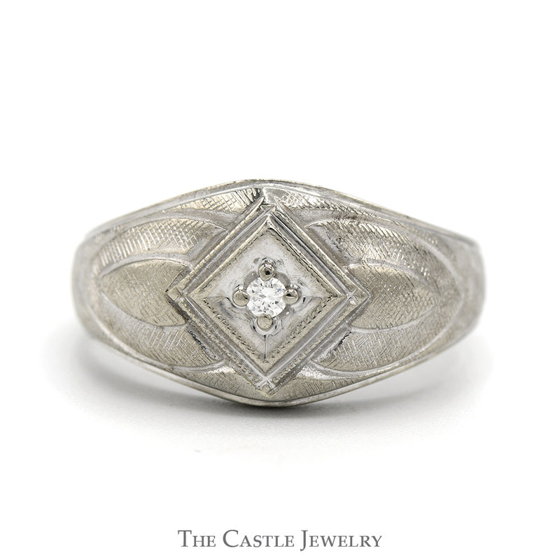Diamond Accented Men's Dome Ring in 10k White Gold