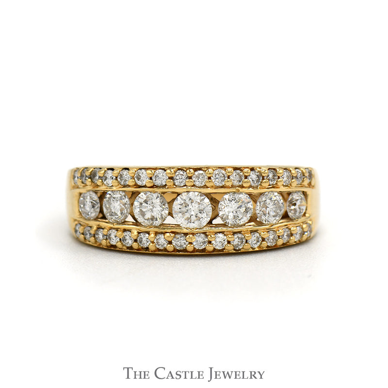 1cttw 3 Row Round Diamond Anniversary Band in 14k Yellow Gold