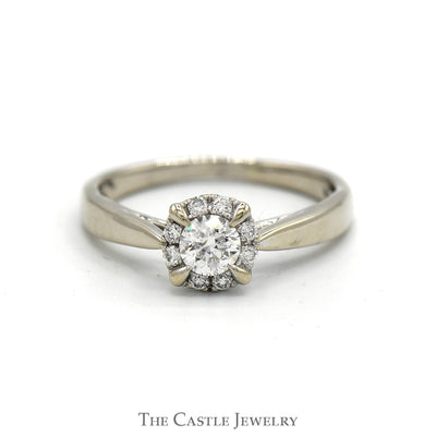 1/2cttw Round Diamond Engagement Ring with Diamond Halo in 10k White Gold