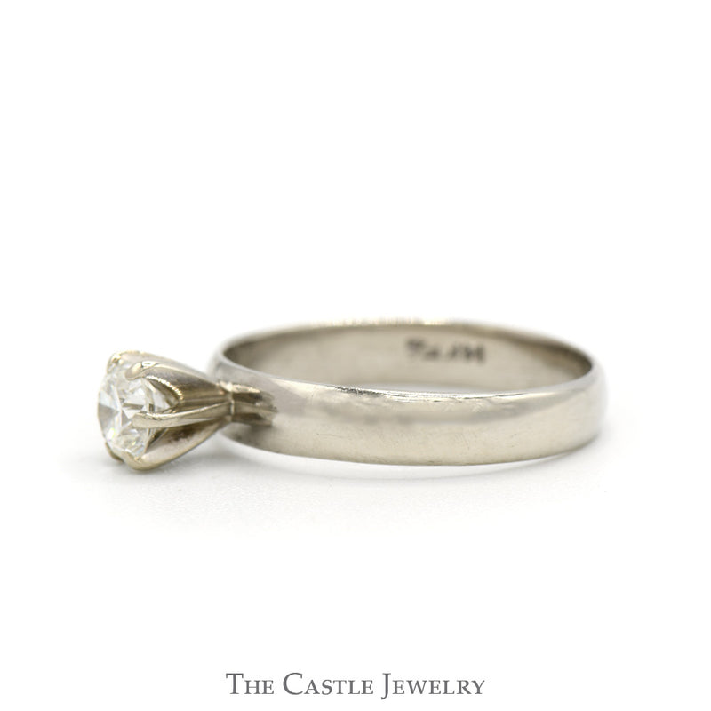 1/2ct Diamond Solitaire Engagement Ring with 3.75mm Wide Polished Band in 14k White Gold