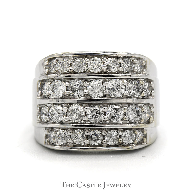 2.75cttw 4 Row Diamond Cluster Men's Ring in 10k White Gold
