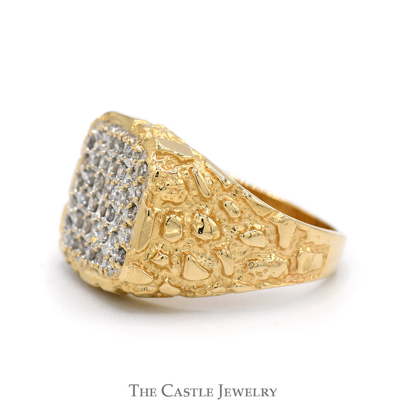 1/2cttw Diamond Cluster Ring with Nugget Sides in 14k Yellow Gold