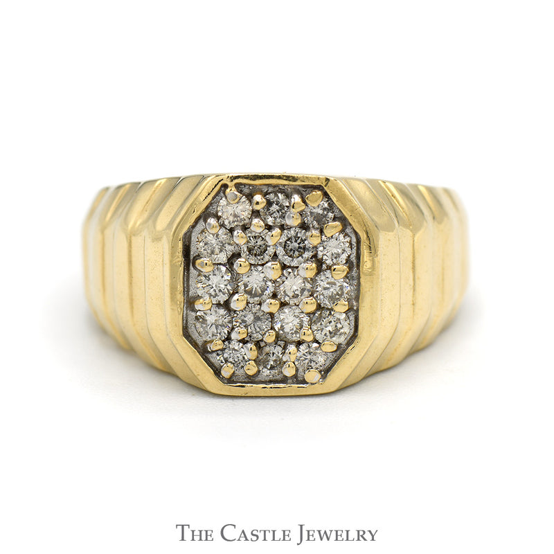 Octagonal Shaped Diamond Cluster Ring with Ridged Sides in 10k Yellow Gold